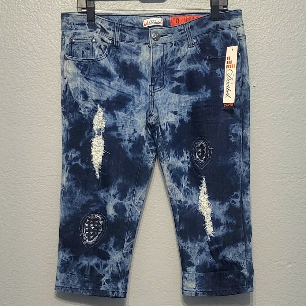 Decibel Women's Ripped Capris Jorts with Rhinestones | Size 9